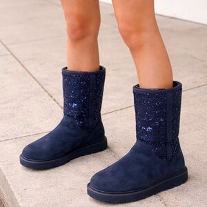 UGG Navy Sequined Shortie Boots